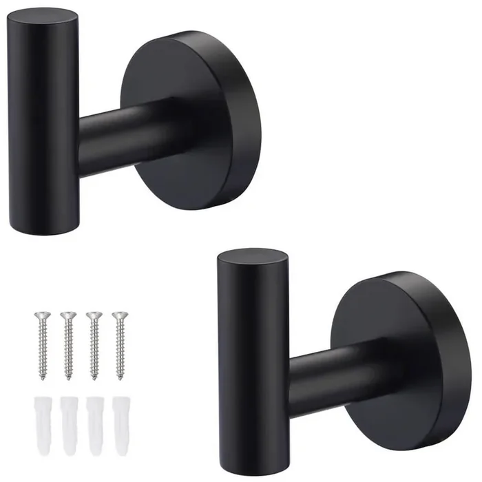 Round Knob Bathroom Robe/Towel Hook in Matte Black(2-Pack)