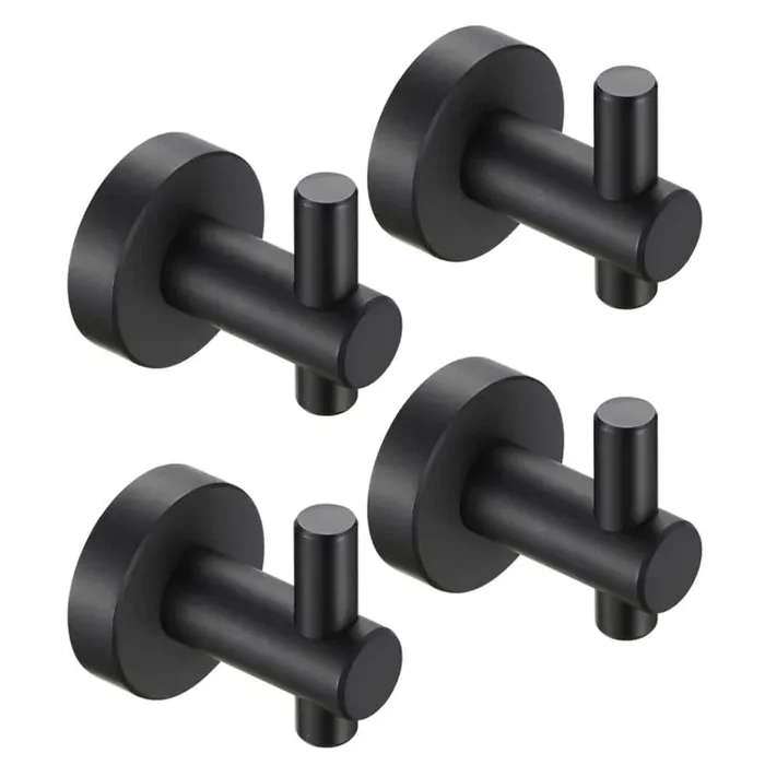 Round knob Bathroom Robe/Towel Hook in Matte Black (4-Pack)