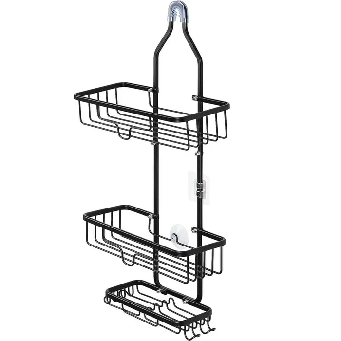 Shower Caddy Over Shower Head, Hanging Rustproof Organizer with Hooks, and Soap Basket, Black