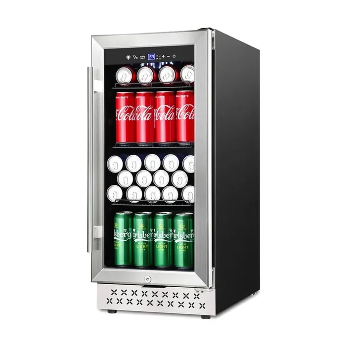 Single Zone 15 in. 130 (12 oz.) Can Beverage Cooler Built-in and Freestanding with Glass Door in Stainless Steel