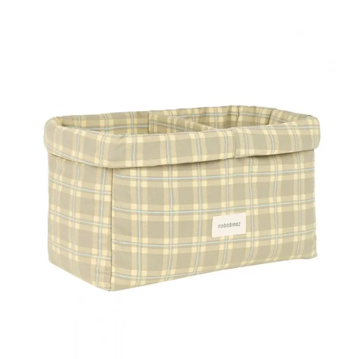 Stories Ltd Double Storage Basket Green Lemon Squares