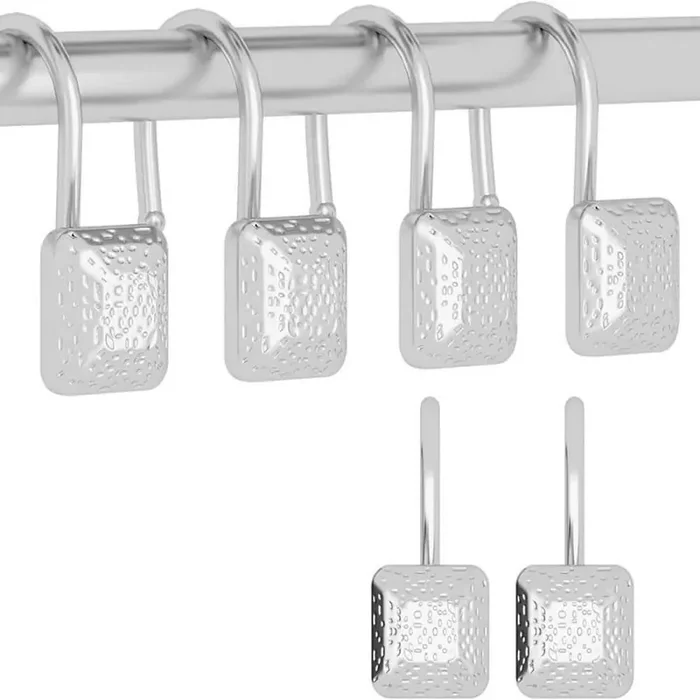 Supper Zinc Alloy Shower Curtain Rings/Hooks in Sliver, 12 Piece Set