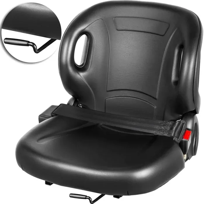 Universal Tractor Seat with Retractable Seat Belt Switch Forklift Seat with 60° Angel Backhoe Lawn Mower Seat, Black