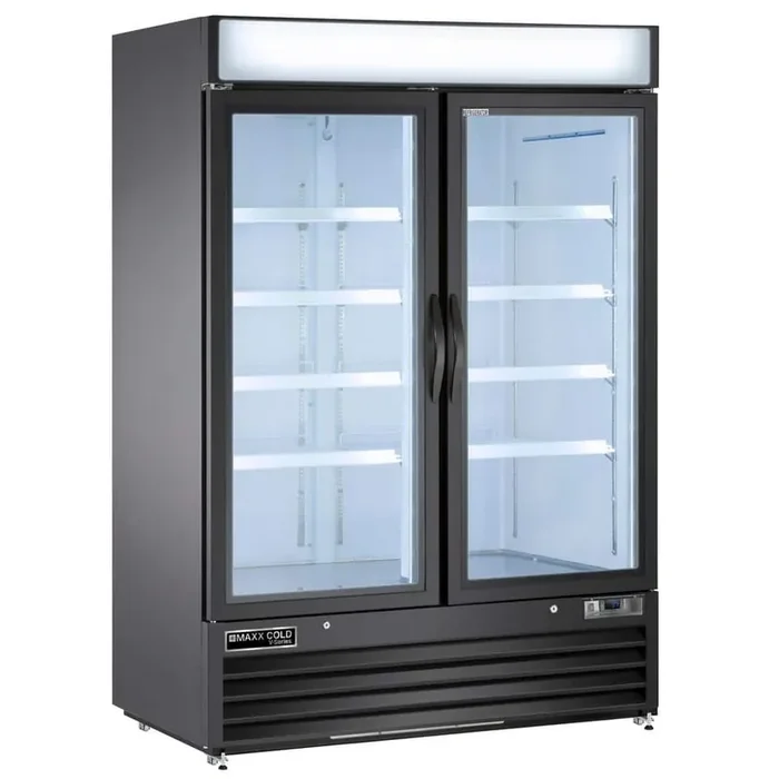 V-Series 54 in. 48 cu. ft. Freezer Manual Defrost Upright Freezer in Black Double Glass Door Ice Merchandiser