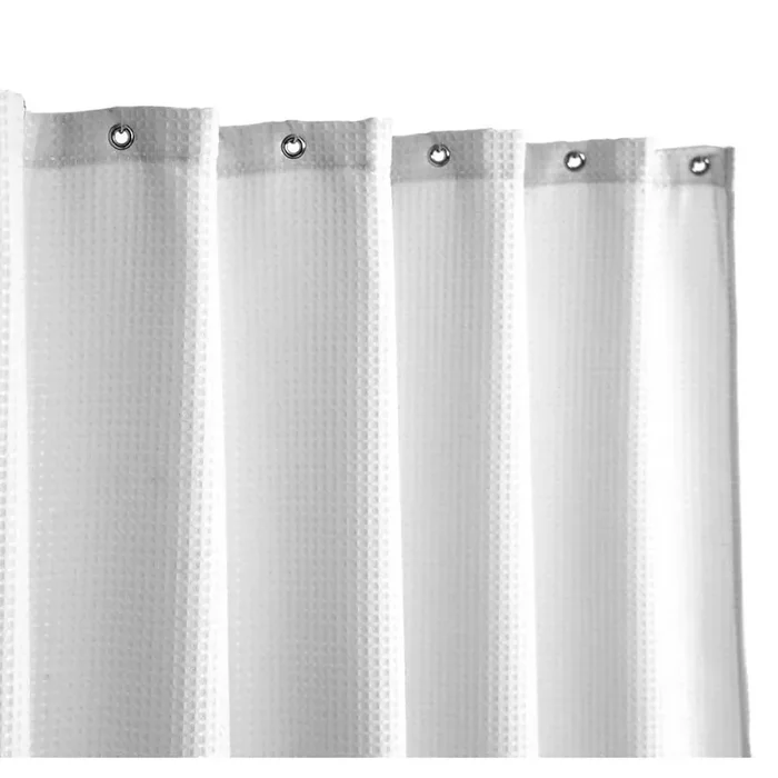 Waffle Weave 42 in. x 72 in. Fabric Shower Curtain Heavyweight Water Repellent Hotel Luxury Spa White Pique Pattern