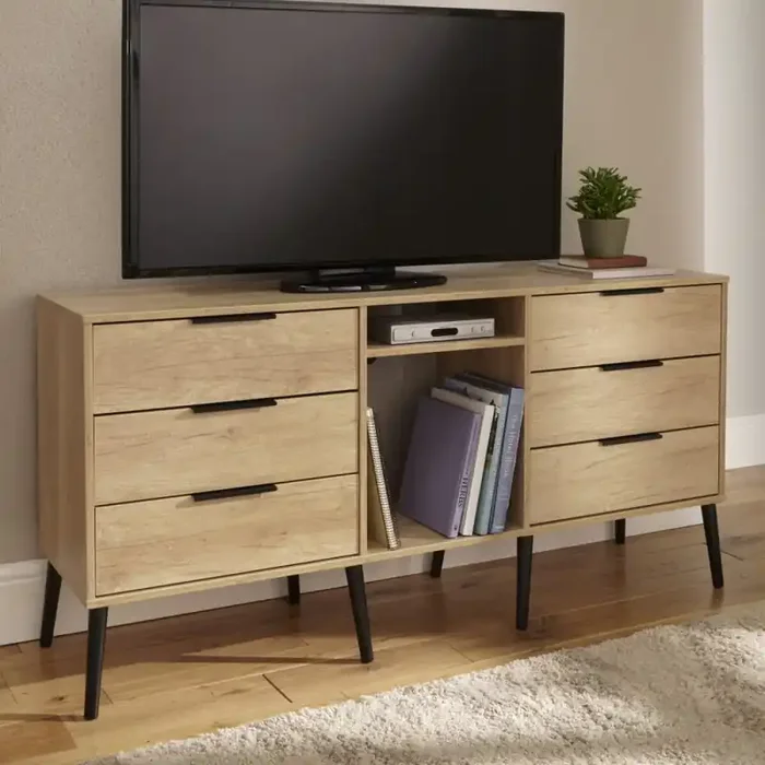 Welcome Furniture Nebraska Oak Hong Kong 6 Drawer TV Cabinet HKB247NBNB
