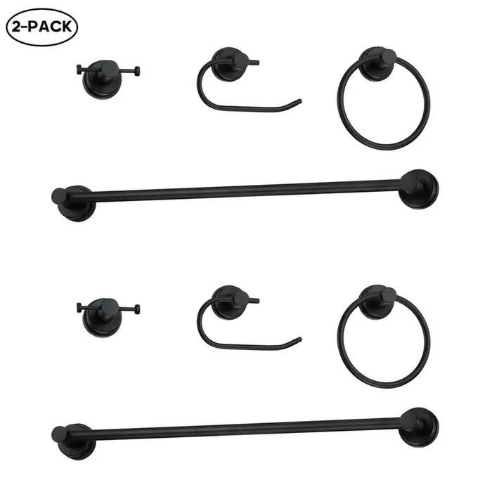 WISBE 8-Piece Bath Hardware Set 24 in . Towel Bar, Toilet Paper Holder, Towel Ring, Matte Black
