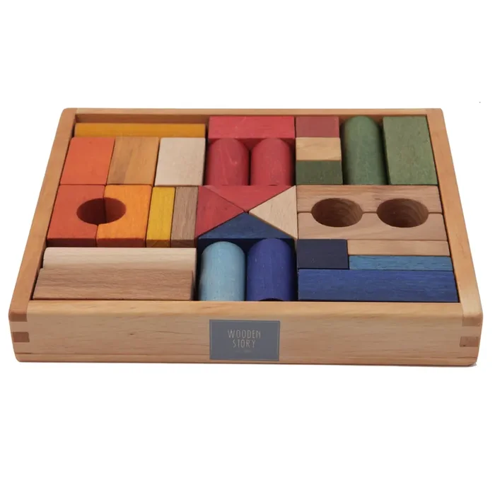 Wooden Blocks In Tray – 30 pcs Rainbow